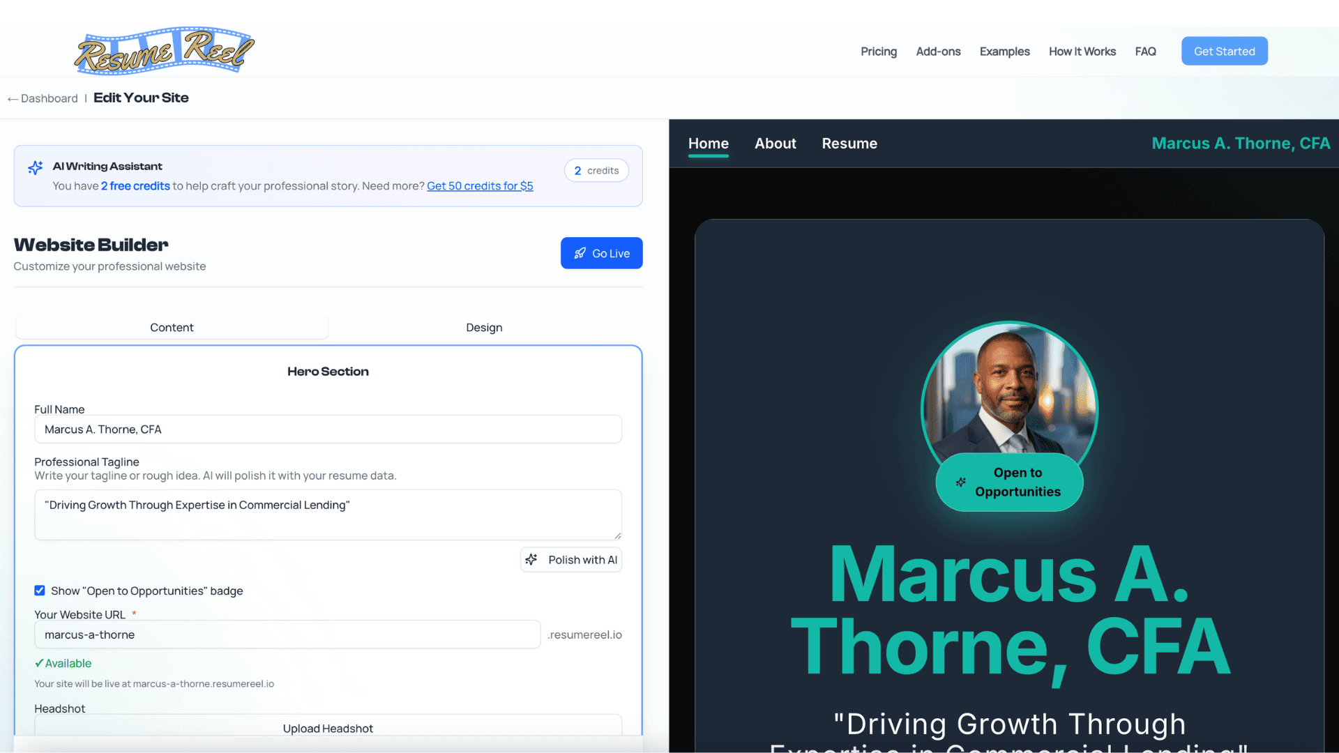 Website Editing Interface