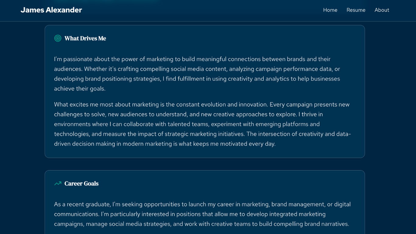Professional resume website example - James Alexander
