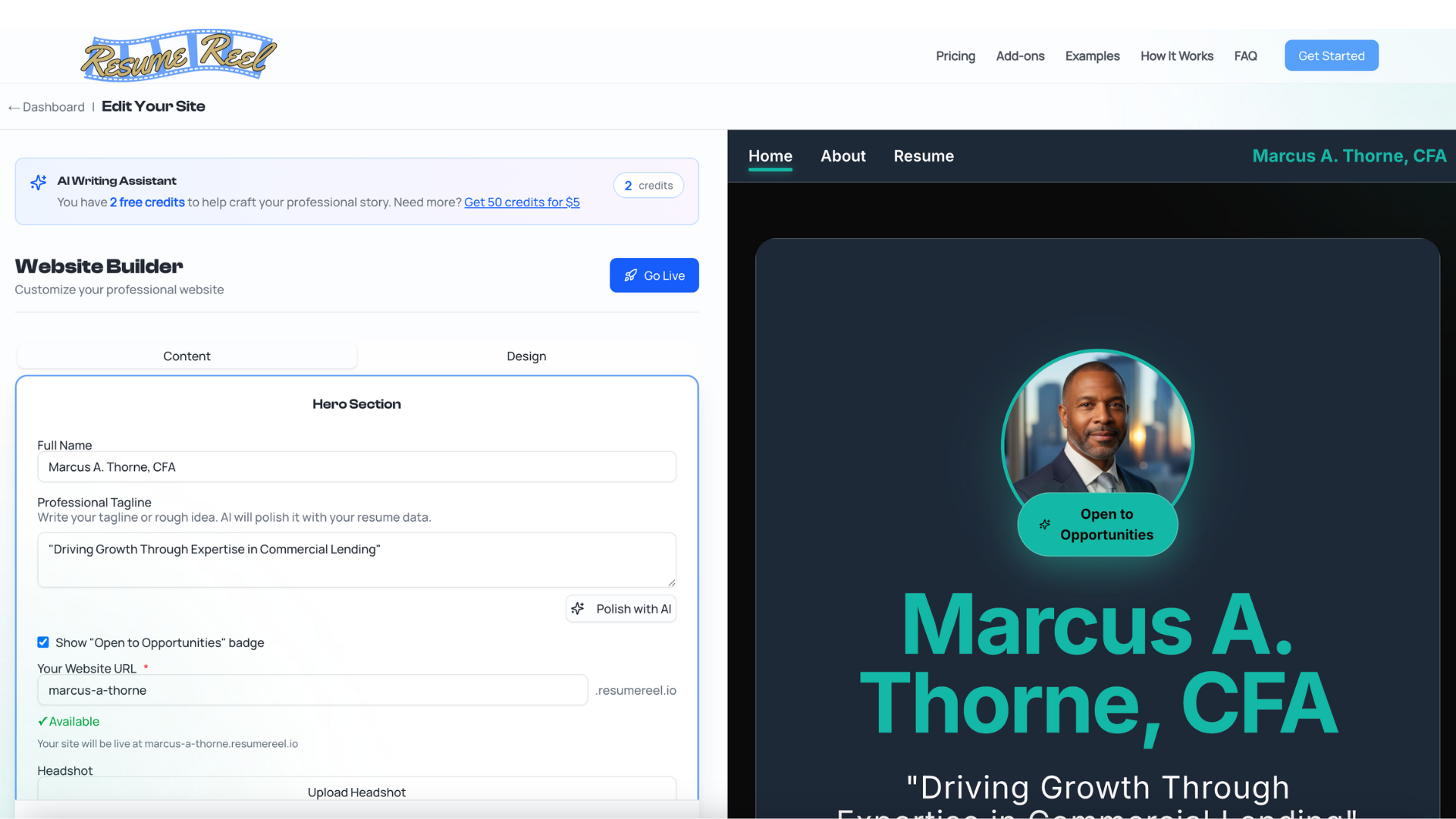 Website Editing Interface